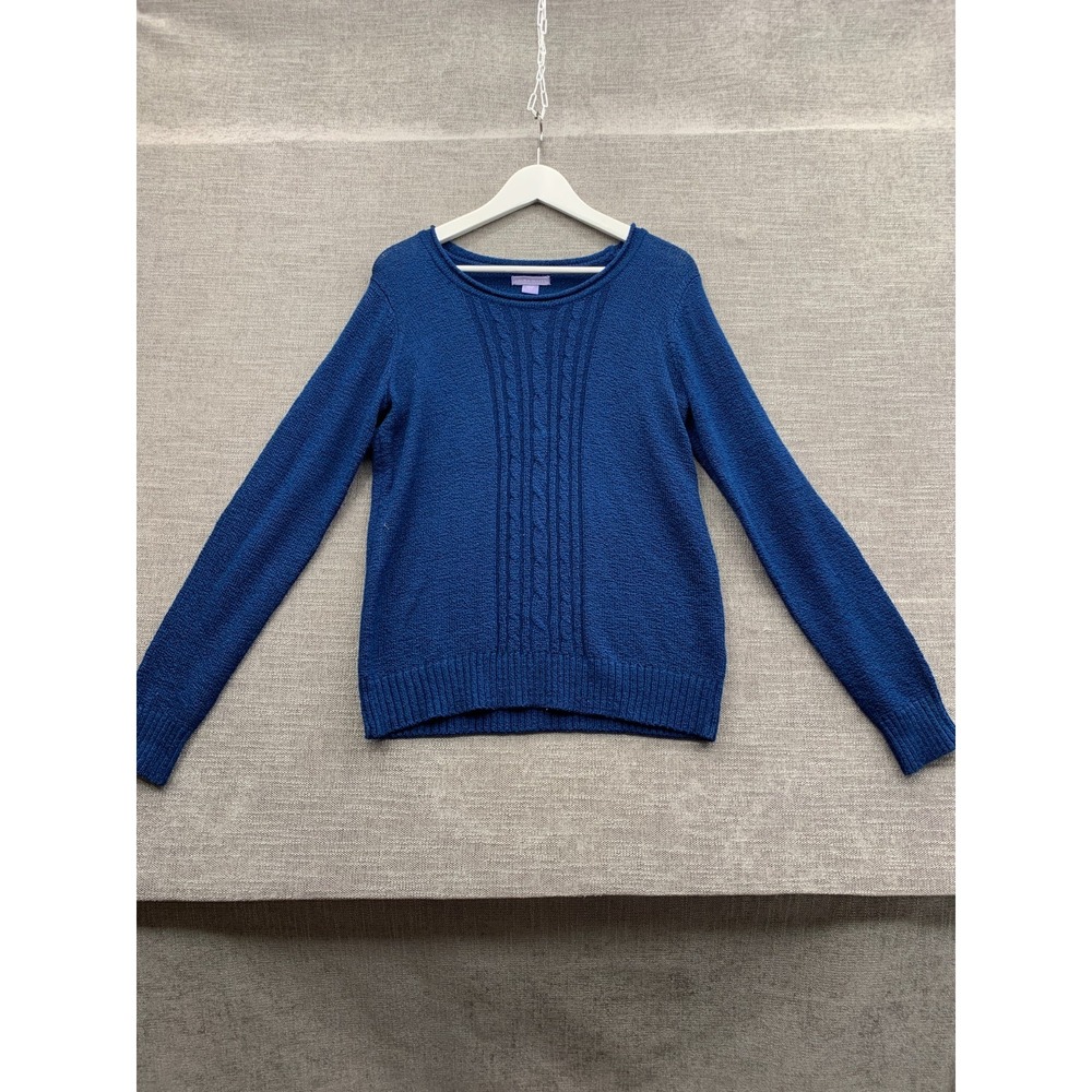 Laura Scott Sweater Womens Small Blue Cable Knit Long Sleeve Crew Neck Pullover